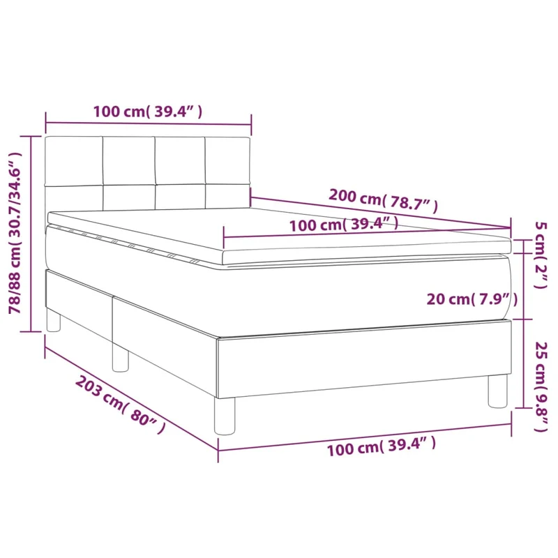 Cadre de lit LED avec sommier tête de lit matelas 100x200 cm tissu gris foncé TDL0208427
