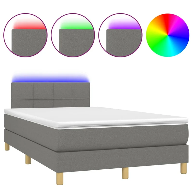 Cadre de lit LED avec sommier tête de lit matelas 120x200 cm tissu gris foncé TDL0208401