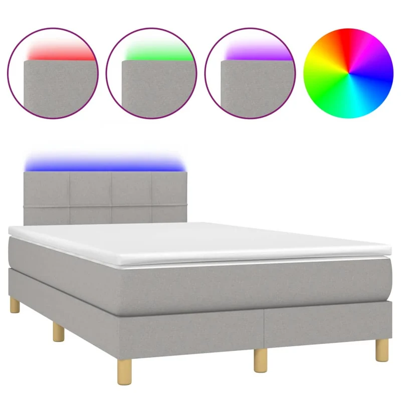 Cadre de lit LED avec sommier tête de lit matelas surmatelas 120x200 cm tissu gris clair TDL0207888