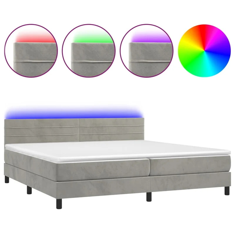Cadre de lit LED avec sommier tête de lit matelas surmatelas 200x200 cm tissu velours gris clair TDL0207764
