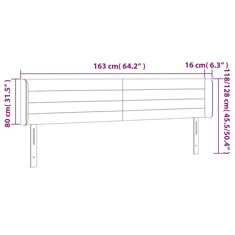 Tête de lit accessoire couchage chambre à coucher meuble avec rebord latéral 163 x 16 x 78/88 cm tissu gris clair TDL0205227