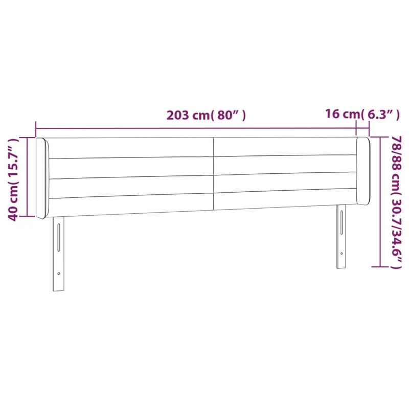 Tête de lit accessoire couchage chambre à coucher meuble avec rebord latéral 203 x 16 x 78/88 cm tissu velours gris clair TDL0205175
