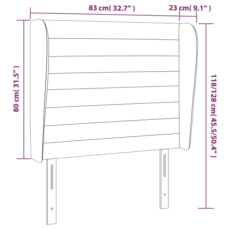 Tête de lit accessoire couchage chambre à coucher meuble avec rebord latéral 83 x 23 x 118/128 cm tissu gris clair TDL0205129