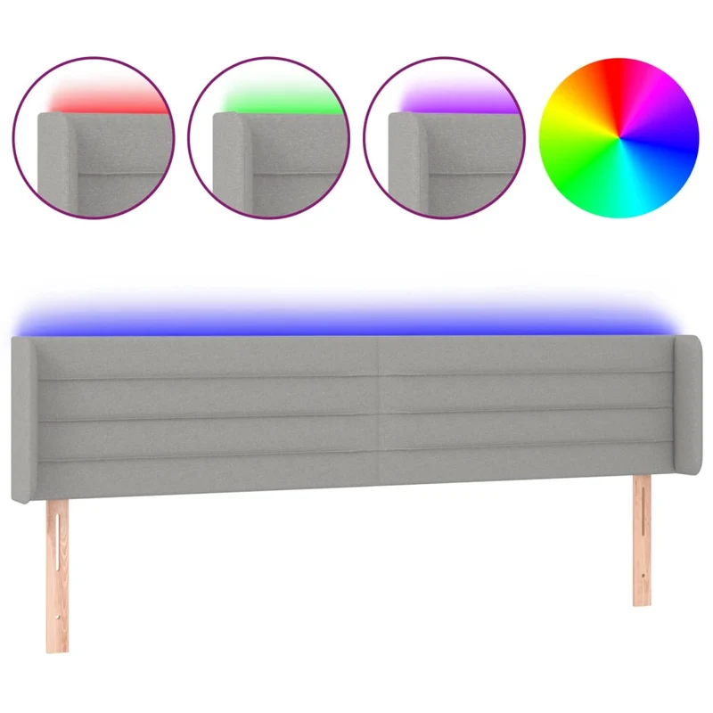 Tête de lit accessoire couchage chambre à coucher meuble à LED 163 x 16 x 78/88 cm tissu gris clair TDL0201352