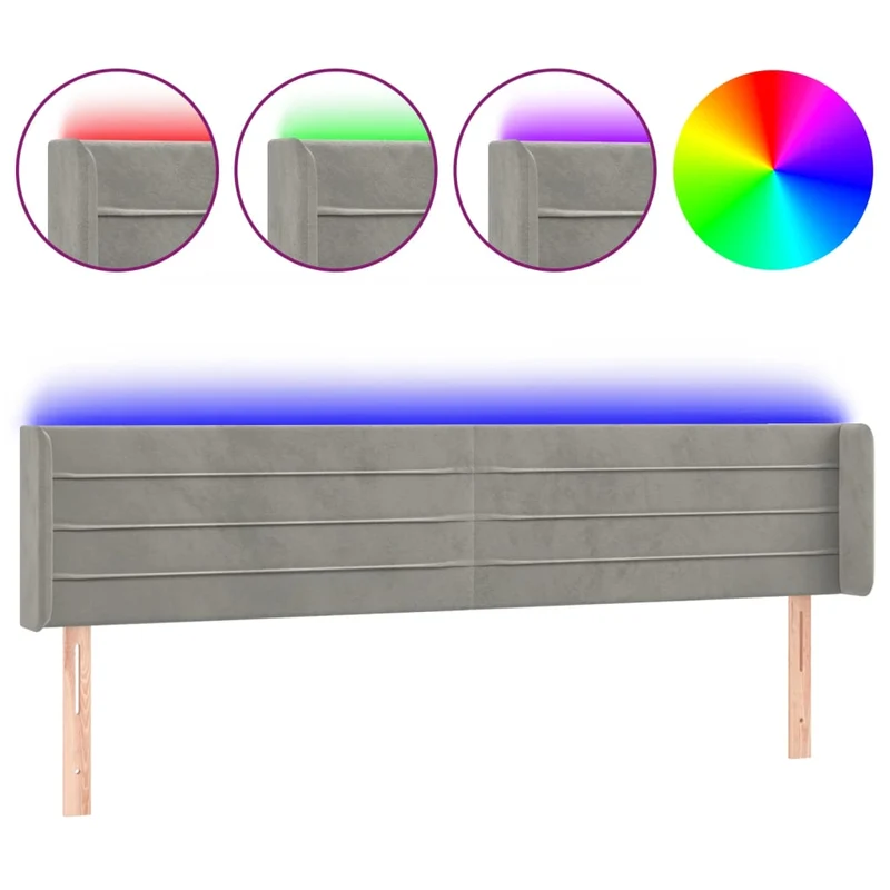 Tête de lit accessoire couchage chambre à coucher meuble à LED 203 x 16 x 78/88 cm tissu velours gris clair TDL0201289