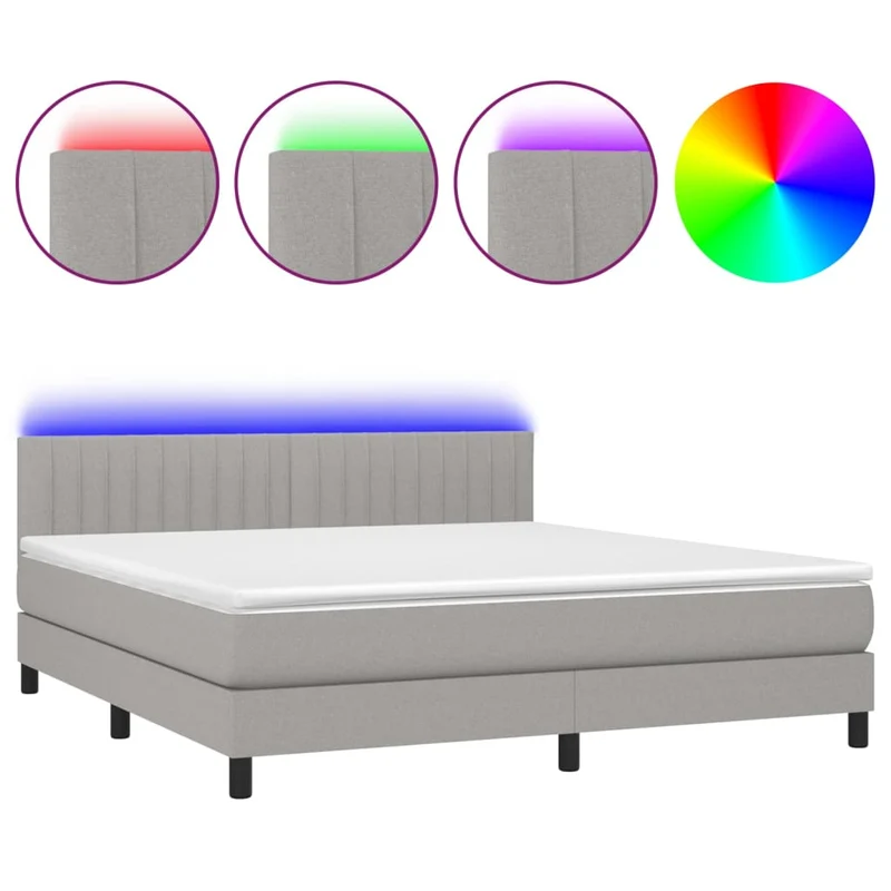 Cadre de lit LED avec sommier tête de lit matelas 180x200 cm tissu gris clair TDL0208508