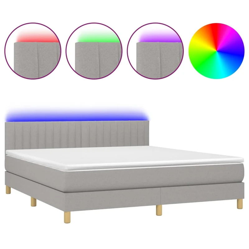 Cadre de lit LED avec sommier tête de lit matelas 180x200 cm tissu gris clair TDL0208504