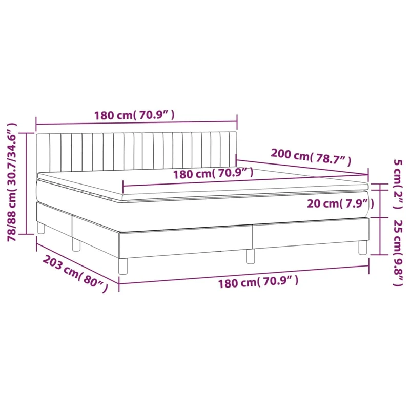 Cadre de lit LED avec sommier tête de lit matelas 180x200 cm tissu gris clair TDL0208504