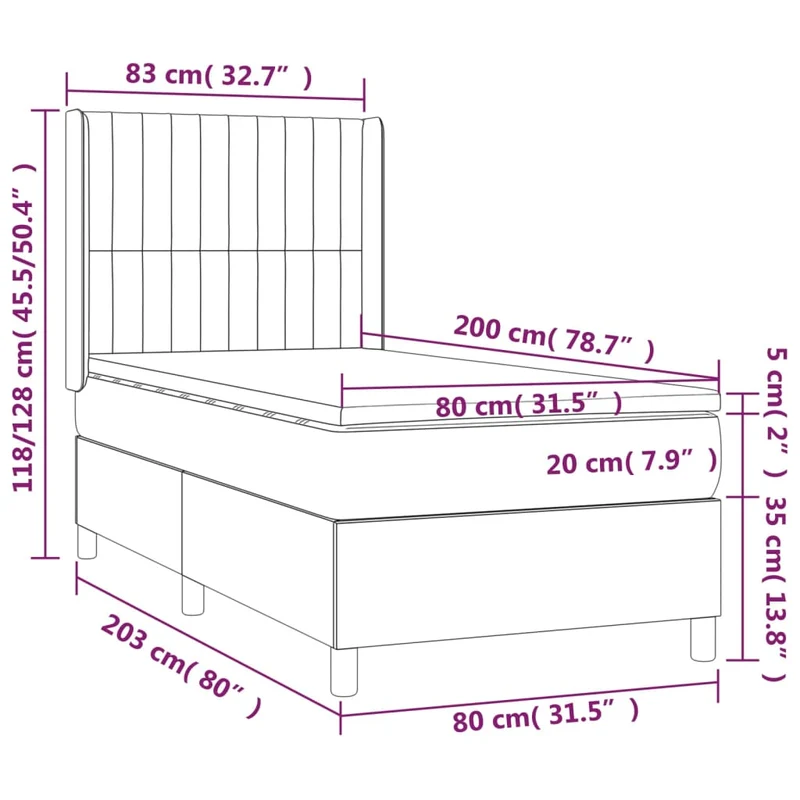 Cadre de lit LED avec sommier tête de lit matelas 80x200cm tissu velours gris clair TDL0208498