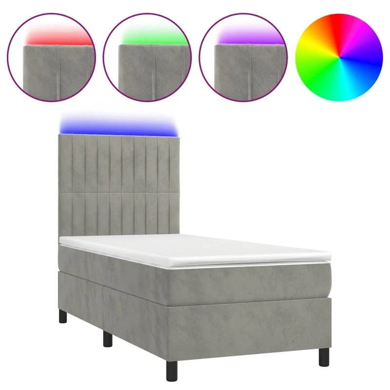 Cadre de lit LED avec sommier tête de lit matelas 80x200cm tissu velours gris clair TDL0208495