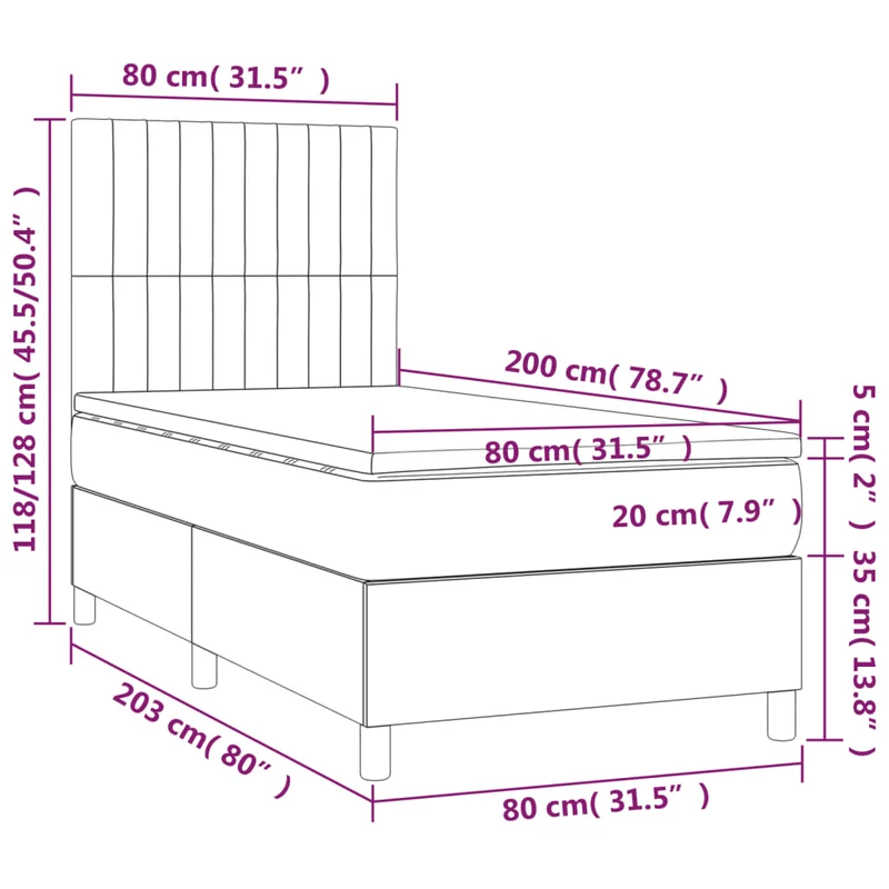 Cadre de lit LED avec sommier tête de lit matelas 80x200cm tissu velours gris clair TDL0208495