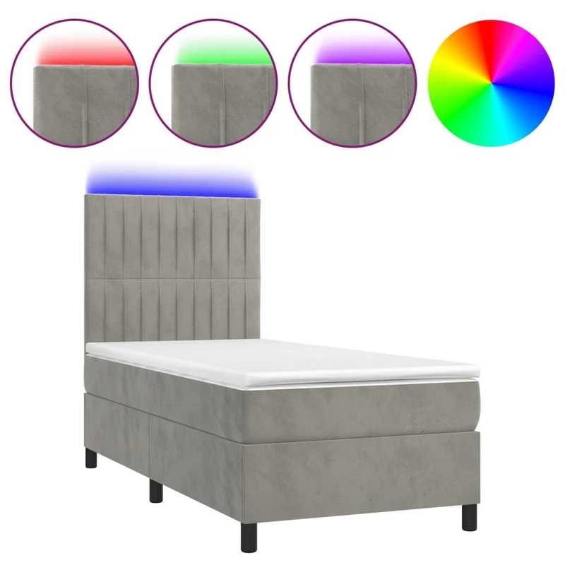 Cadre de lit LED avec sommier tête de lit matelas surmatelas 100x200 cm tissu velours gris clair TDL0207908