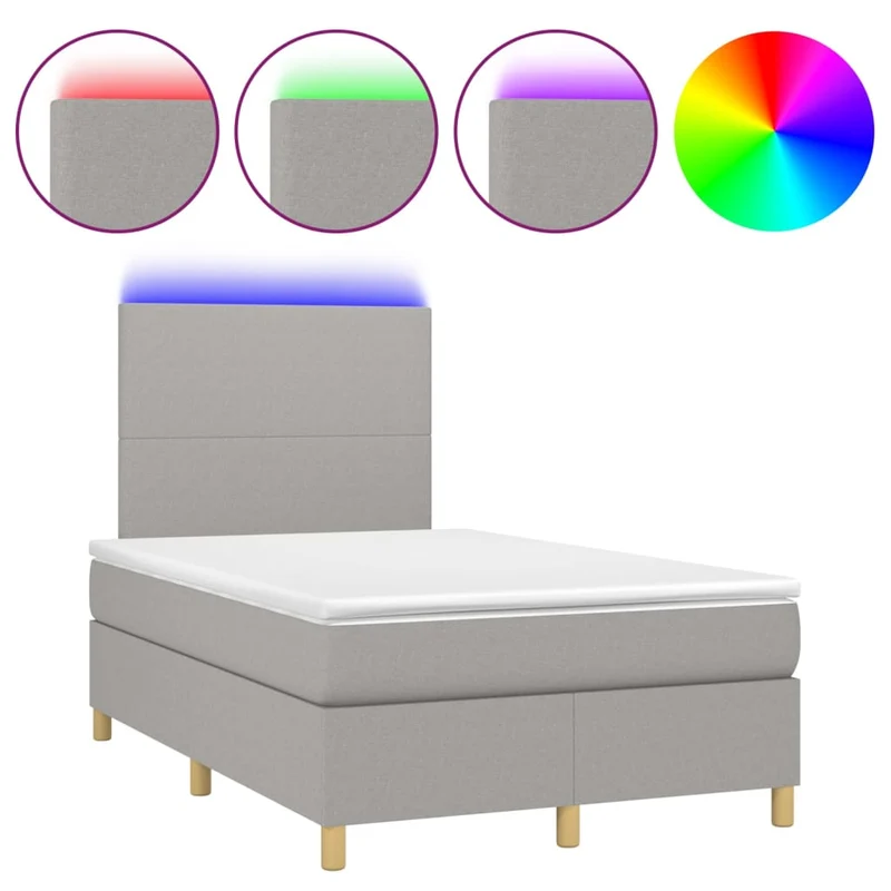 Cadre de lit LED avec sommier tête de lit matelas surmatelas 120x200 cm tissu gris clair TDL0207900