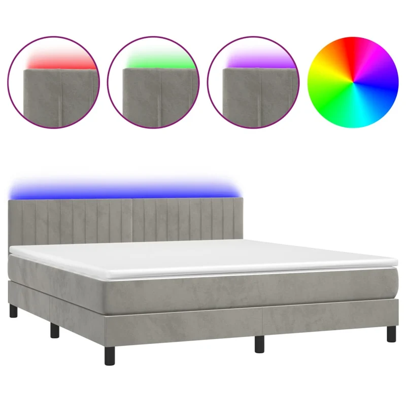 Cadre de lit LED avec sommier tête de lit matelas surmatelas 160x200 cm tissu velours gris clair TDL0207817