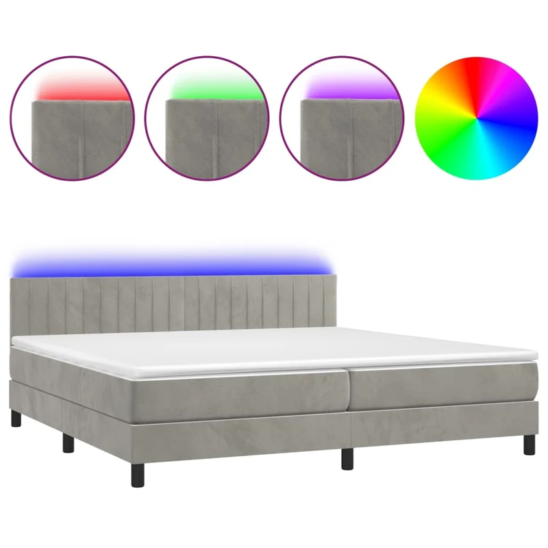 Cadre de lit LED avec sommier tête de lit matelas surmatelas 200x200 cm tissu velours gris clair TDL0207770