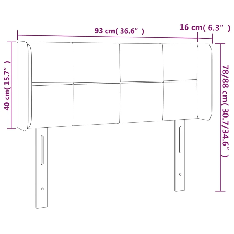 Tête de lit accessoire couchage chambre à coucher meuble avec rebord latéral 93 x 16 x 78/88 cm tissu gris clair TDL0205097