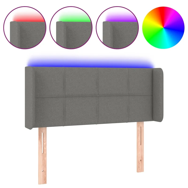 Tête de lit accessoire couchage chambre à coucher meuble à LED 93 x 16 x 78/88 cm tissu gris foncé TDL0200979