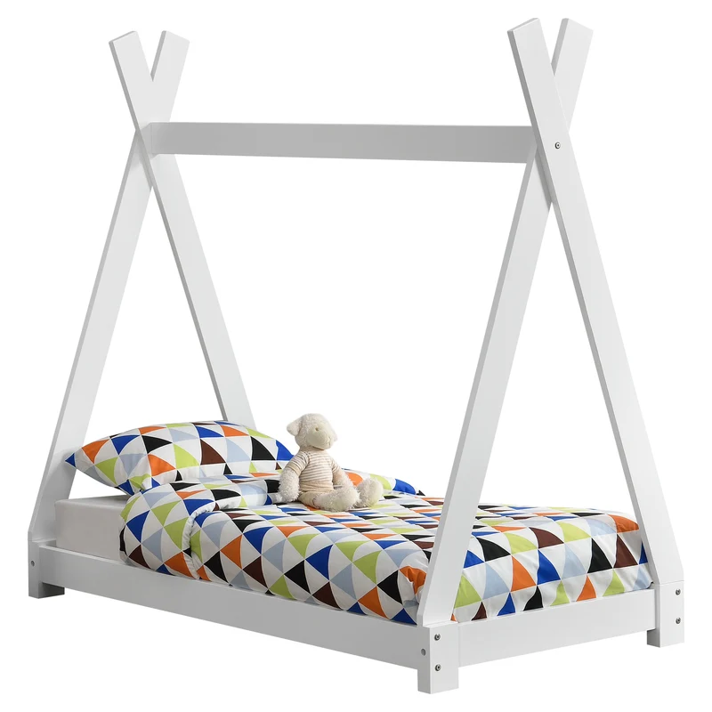 Lit tipi pour enfant avec sommier à lattes bois de pin blanc 70 x 140 cm 03_0002651