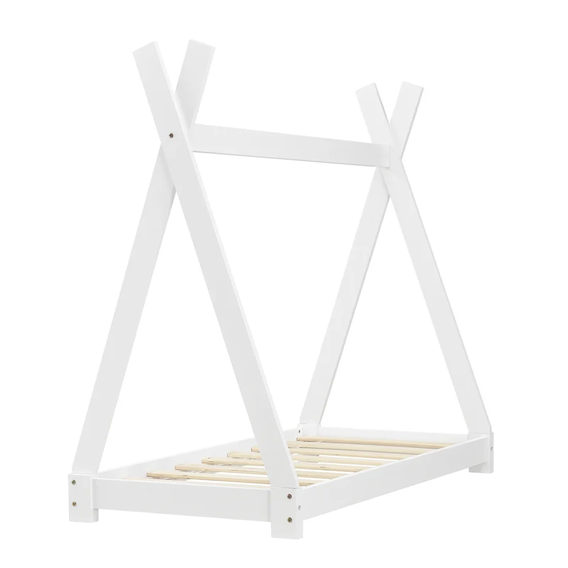 Lit tipi pour enfant avec sommier à lattes bois de pin blanc 70 x 140 cm 03_0002651