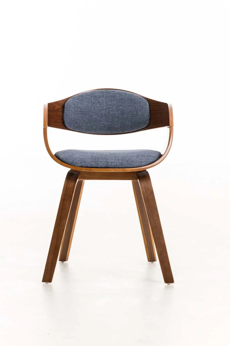 Chaise de bureau sans roulettes visiteur en tissu et bois design retro et confort maximal noyer bleu BUR10544