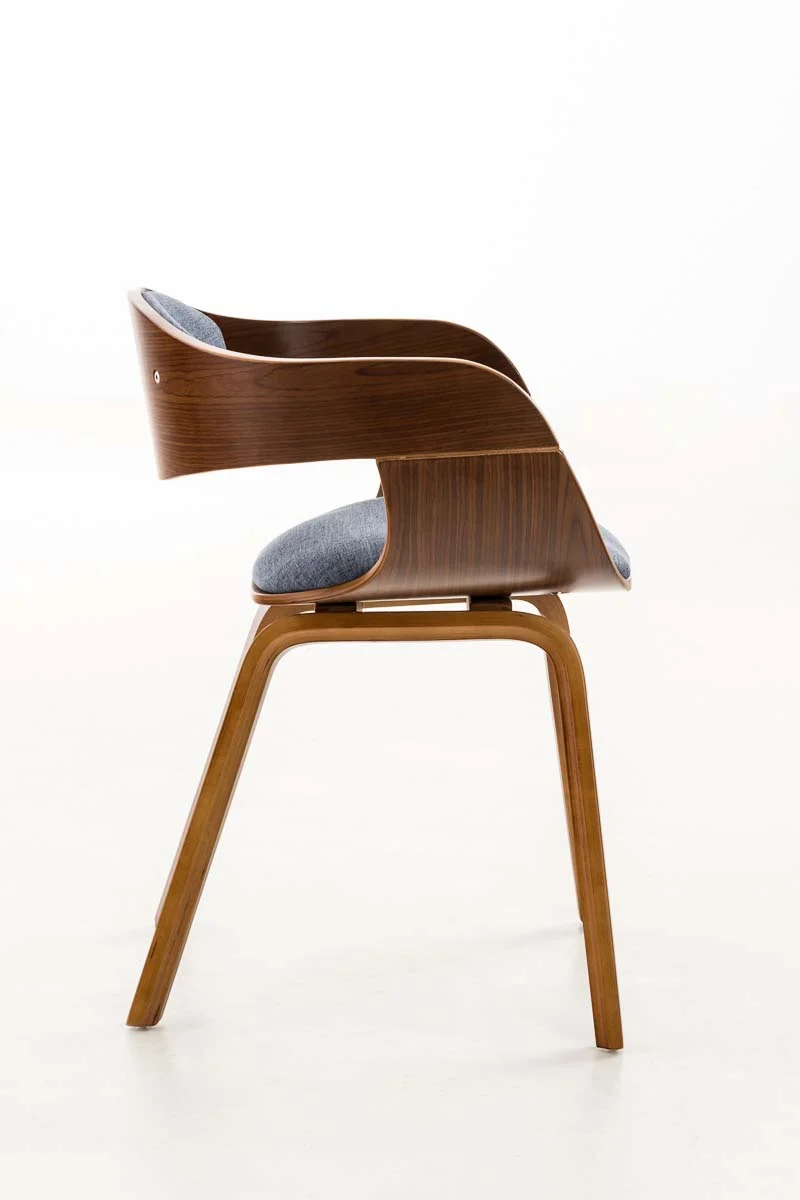 Chaise de bureau sans roulettes visiteur en tissu et bois design retro et confort maximal noyer bleu BUR10544
