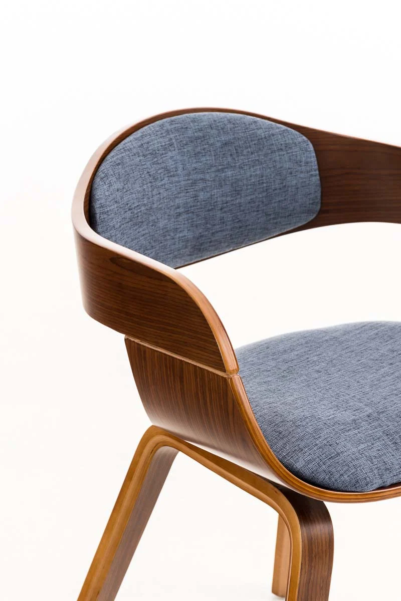 Chaise de bureau sans roulettes visiteur en tissu et bois design retro et confort maximal noyer bleu BUR10544
