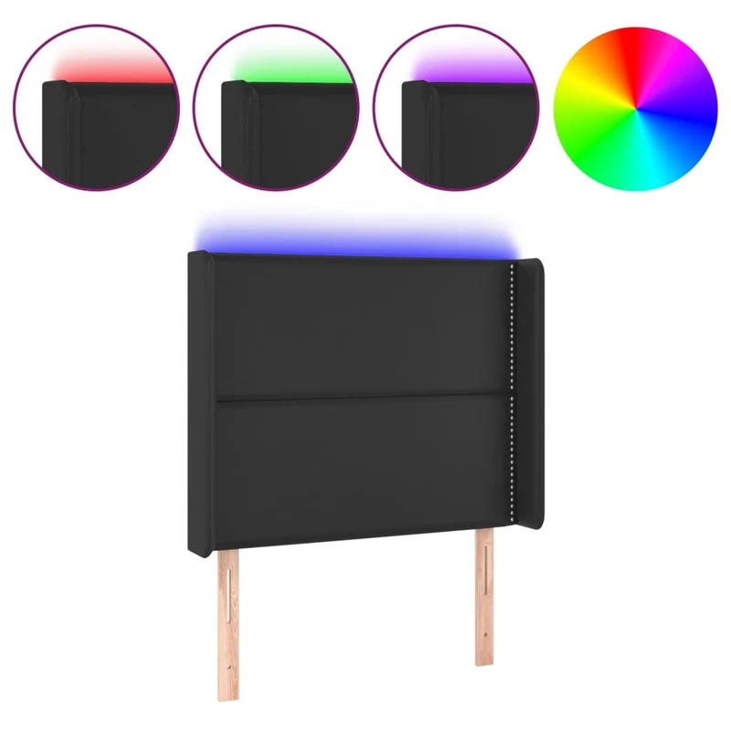 Tête de lit accessoire couchage chambre à coucher meuble à LED 93 x 16 x 118/128 cm synthétique noir TDL0200523