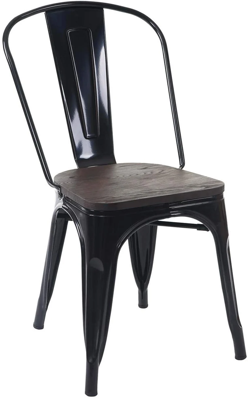 2 chaises de salle à manger style industriel factory métal noir et assise en bois CDS04441