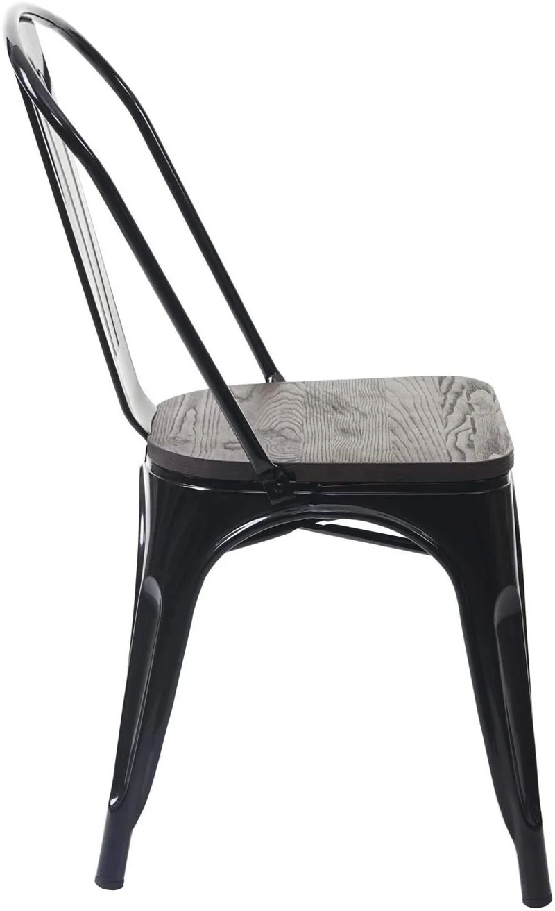 2 chaises de salle à manger style industriel factory métal noir et assise en bois CDS04441