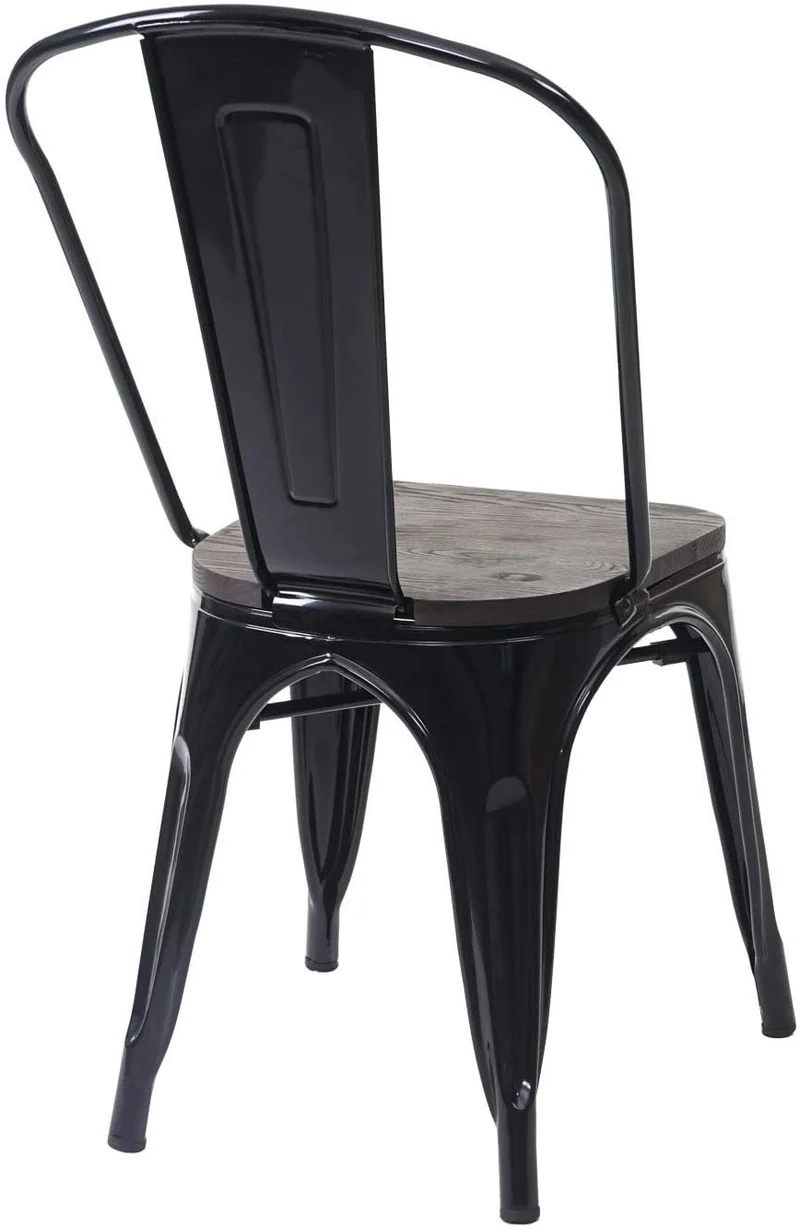 2 chaises de salle à manger style industriel factory métal noir et assise en bois CDS04441