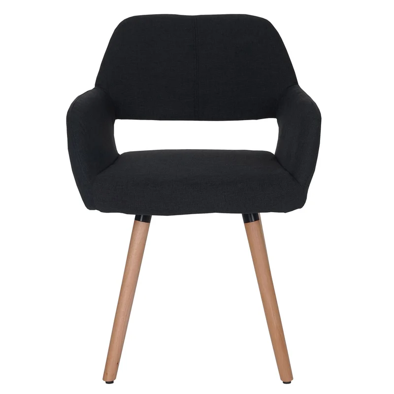 Chaise de salle à manger bureau visiteur sans roulette design rétro en tissu noir pied en bois clair 04_0002148