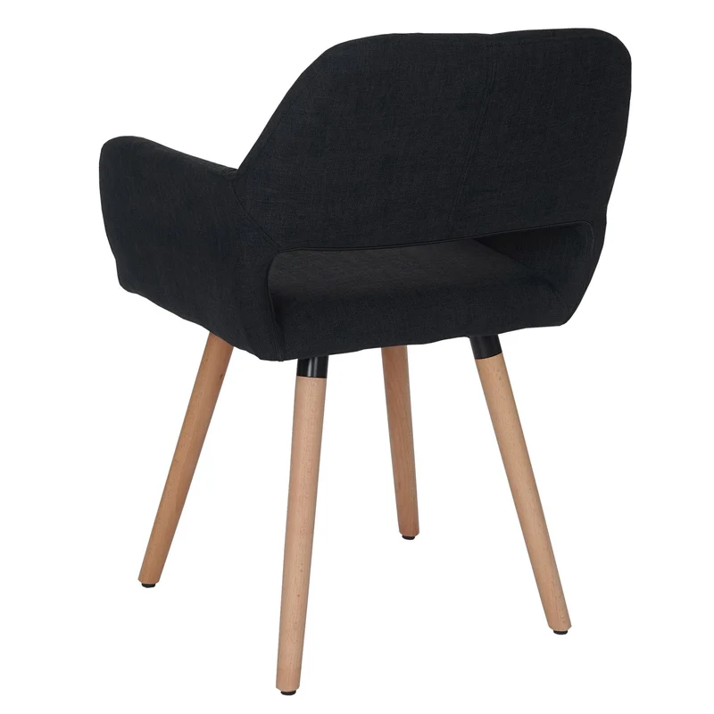 Chaise de salle à manger bureau visiteur sans roulette design rétro en tissu noir pied en bois clair 04_0002148