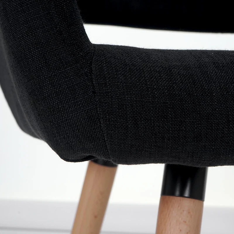 Chaise de salle à manger bureau visiteur sans roulette design rétro en tissu noir pied en bois clair 04_0002148