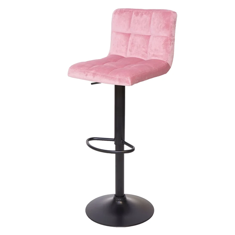 Lot de 2 tabourets de bar réglable en hauteur tissu velours rose velvet peids en métal noir 04_0000152