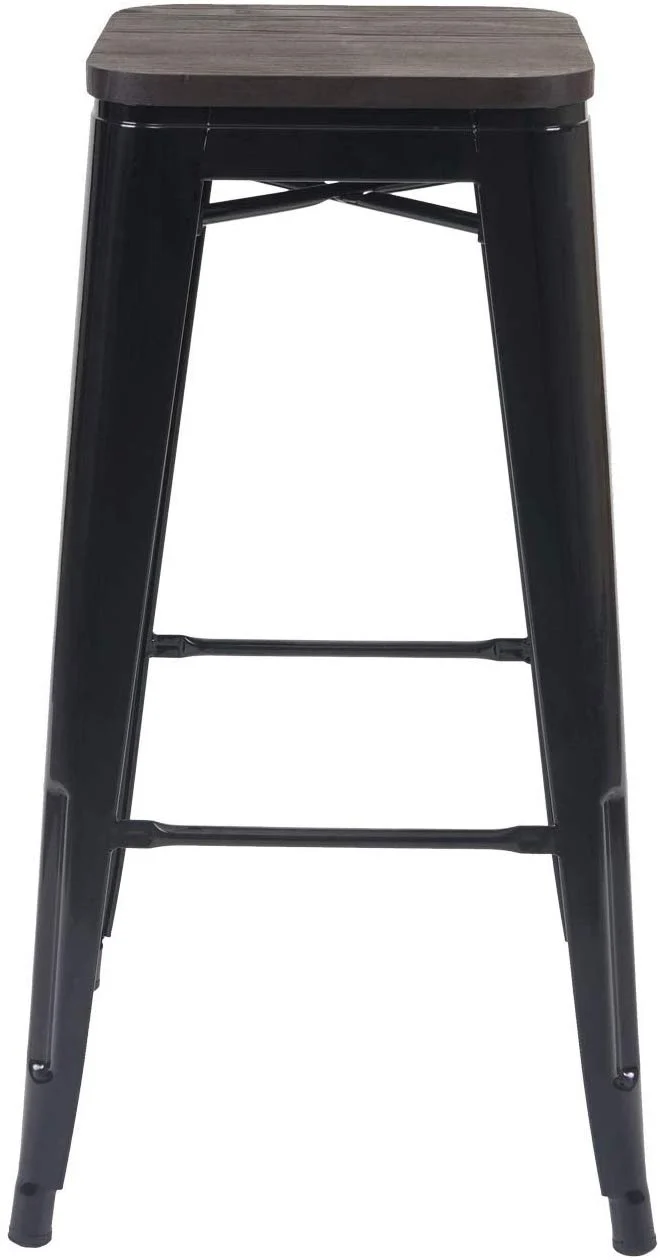 Lot de 2 tabourets de bar style industriel factory en métal noir assise en bois TDB04046