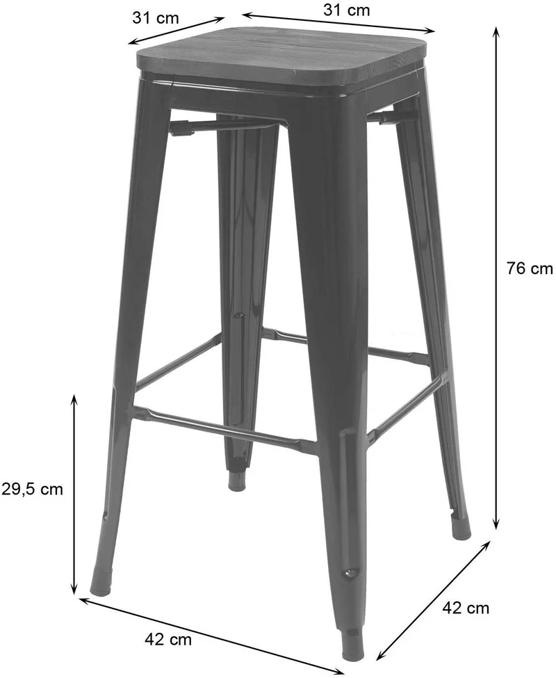 Lot de 2 tabourets de bar style industriel factory en métal noir assise en bois TDB04046