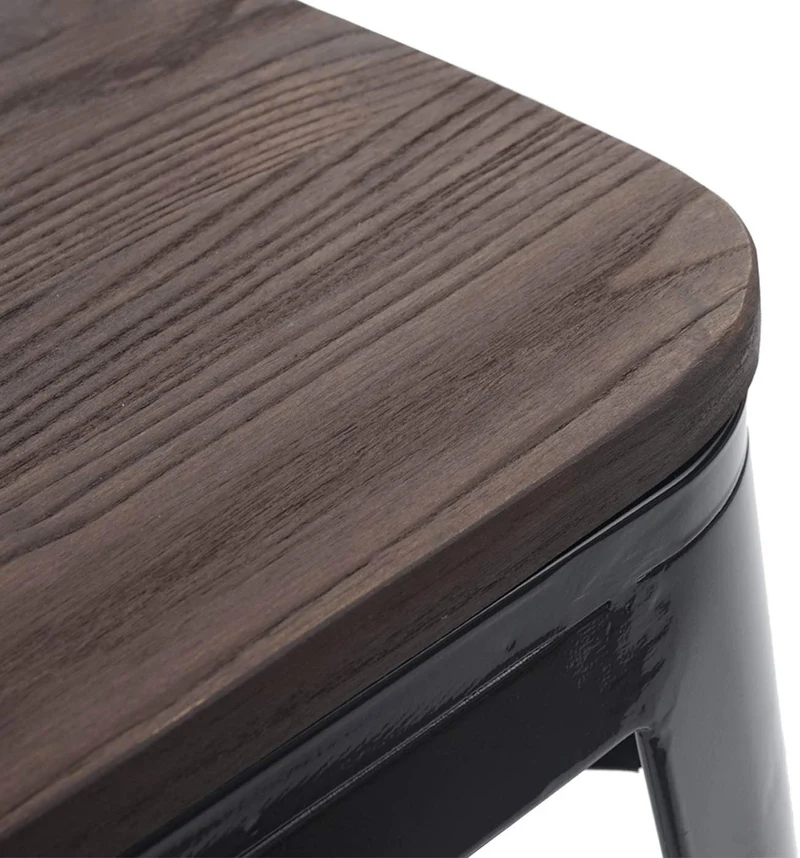 Lot de 2 tabourets de bar style industriel factory en métal noir assise en bois TDB04046
