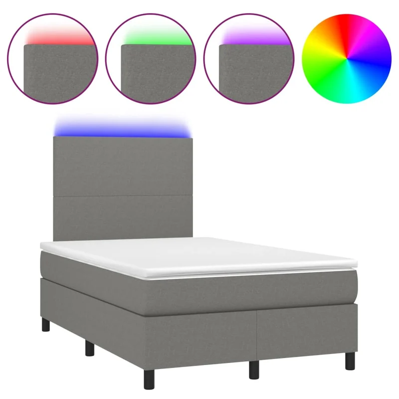 Cadre de lit LED avec sommier tête de lit matelas 120x200 cm tissu gris foncé TDL0208412