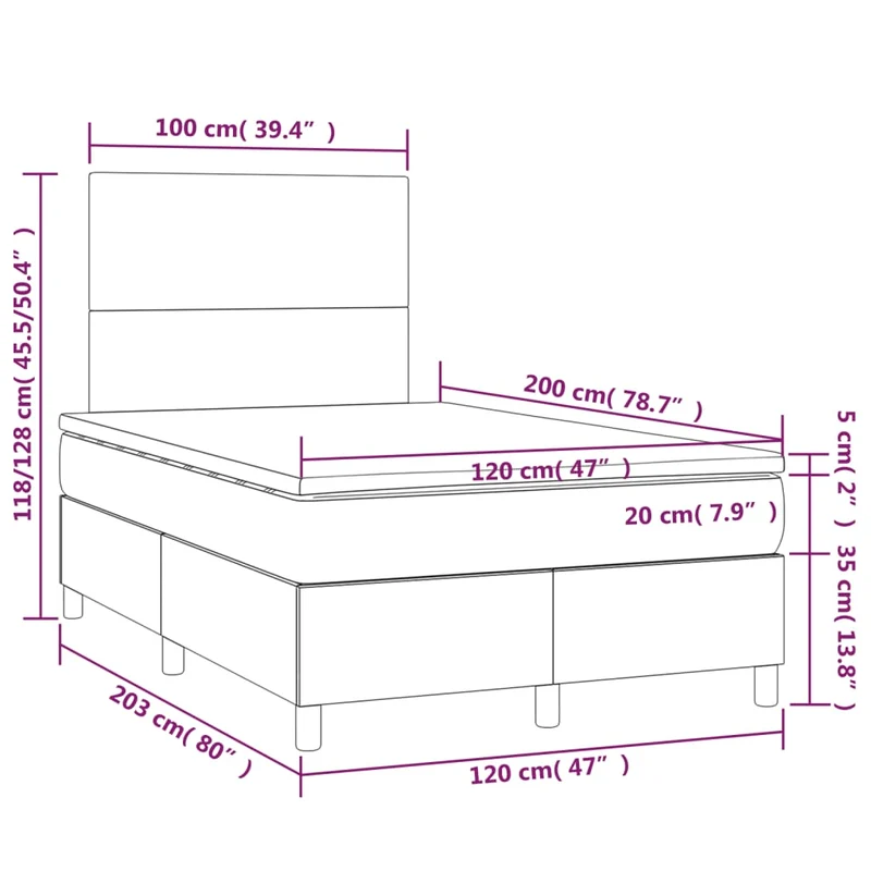 Cadre de lit LED avec sommier tête de lit matelas 120x200 cm tissu gris foncé TDL0208412