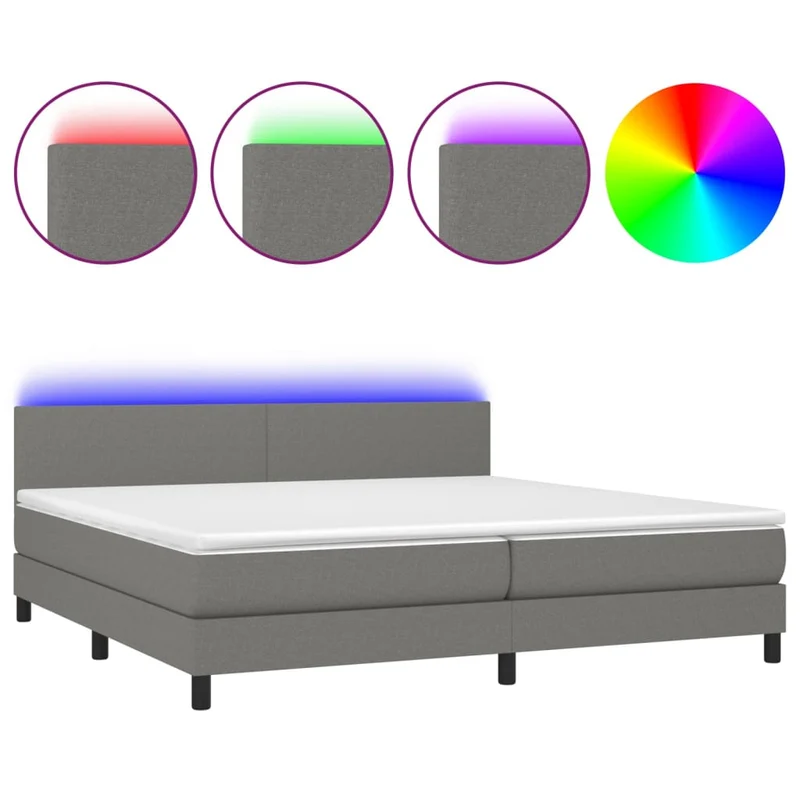 Cadre de lit LED avec sommier tête de lit matelas 200x200 cm tissu gris foncé TDL0208312