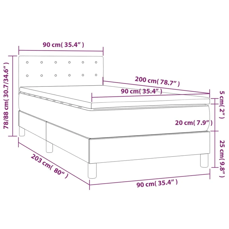 Cadre de lit LED avec sommier tête de lit matelas 90x200 cm tissu marron foncé TDL0208158