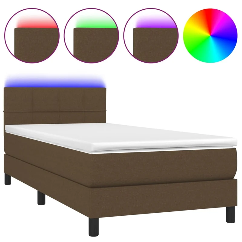 Cadre de lit LED avec sommier tête de lit matelas 90x200 cm tissu marron foncé TDL0208148