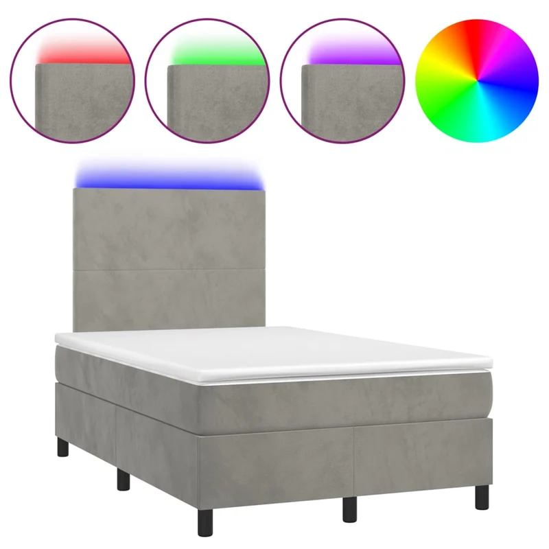 Cadre de lit LED avec sommier tête de lit matelas surmatelas 120x200 cm tissu velours gris clair TDL0207871