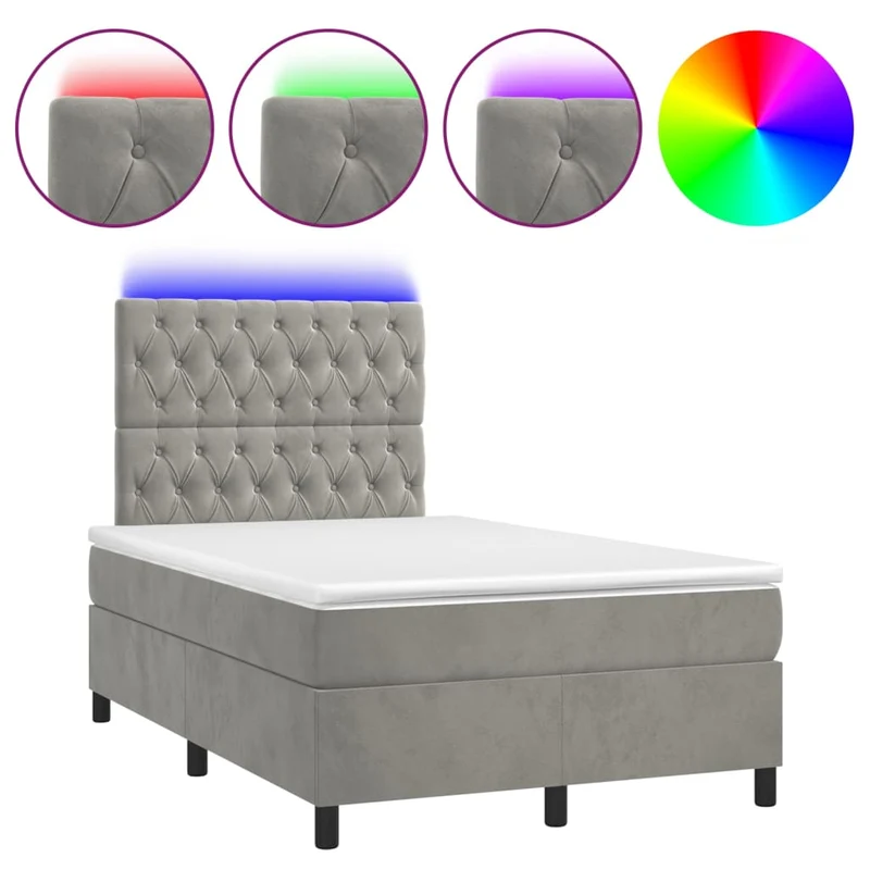 Cadre de lit LED avec sommier tête de lit matelas surmatelas 120x200 cm tissu velours gris clair TDL0207869