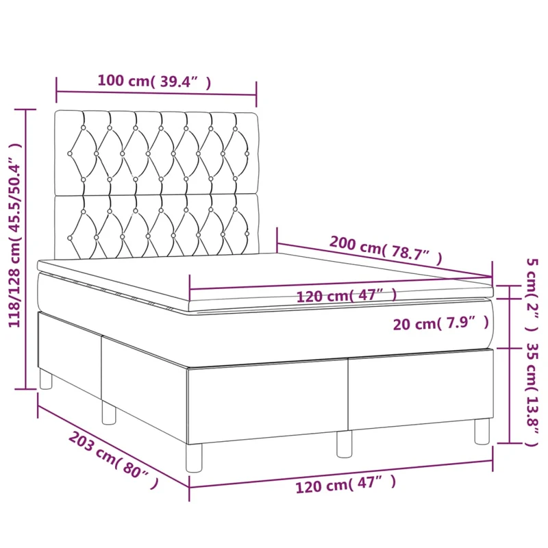 Cadre de lit LED avec sommier tête de lit matelas surmatelas 120x200 cm tissu velours gris clair TDL0207869