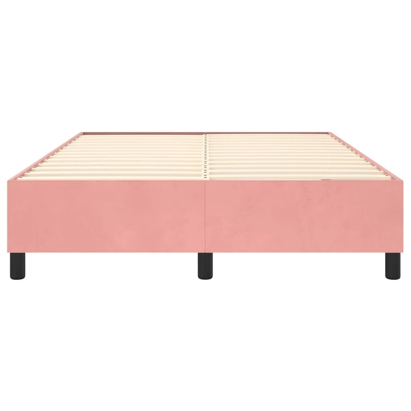 Sommier à lattes sur pieds cadre de lit 140x200 cm tissu velours rose TDL0206958