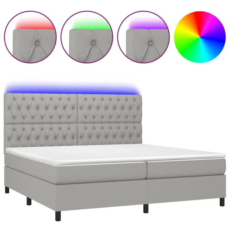 Cadre de lit LED avec sommier tête de lit matelas surmatelas 200x200 cm tissu gris clair TDL0207775