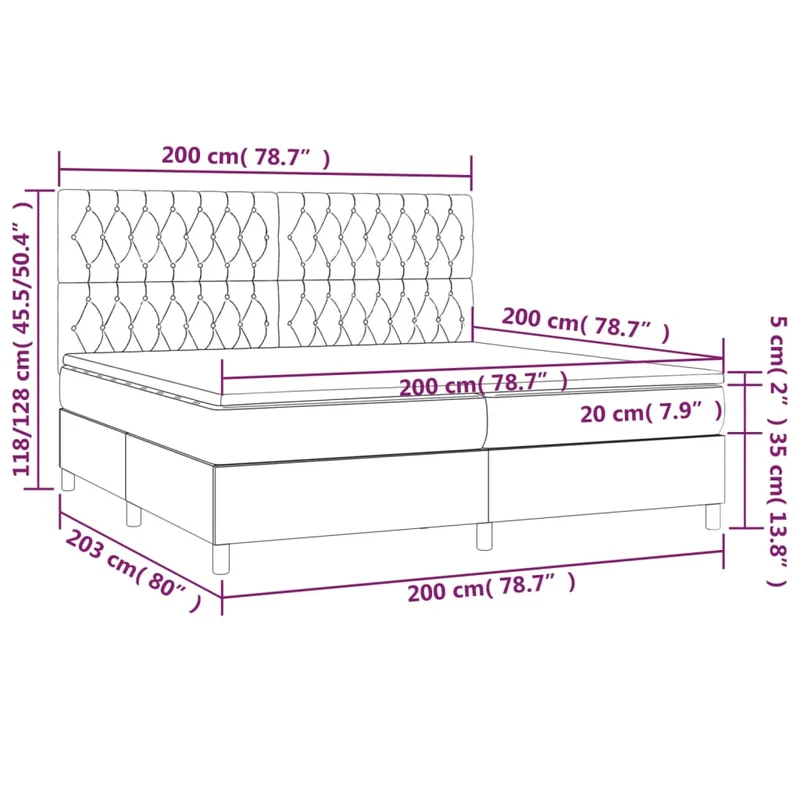 Cadre de lit LED avec sommier tête de lit matelas surmatelas 200x200 cm tissu gris clair TDL0207775