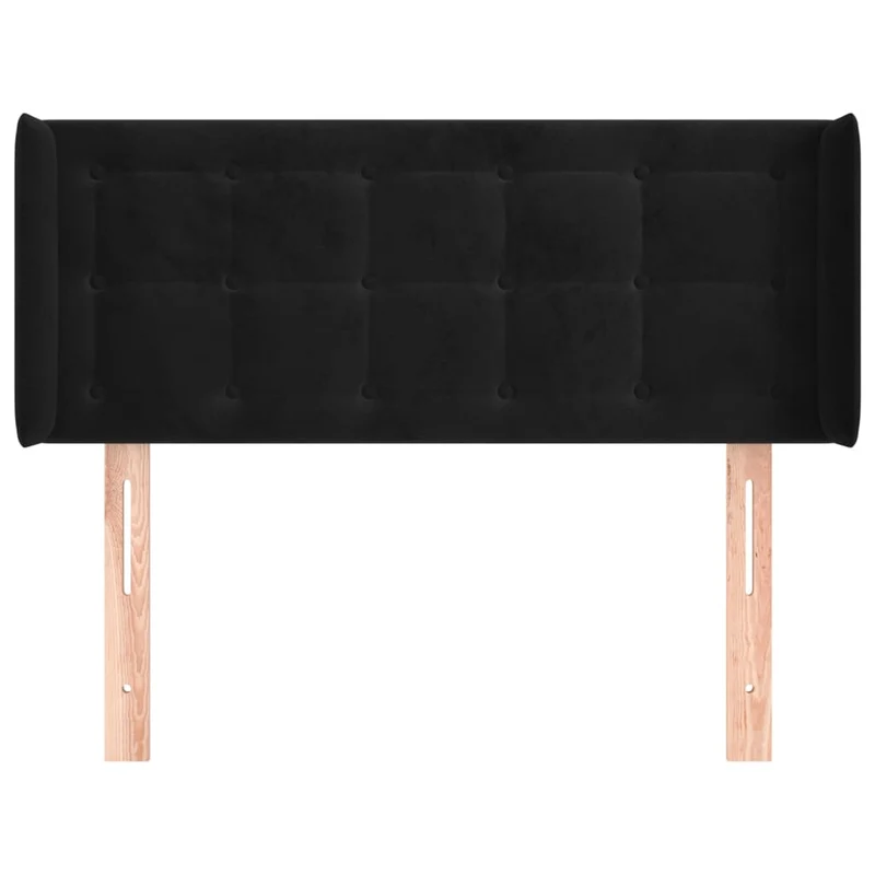 Tête de lit accessoire couchage chambre à coucher meuble avec rebord latéral capitonné 83 x 16 x 78/88 cm Tissu velours noir TDL0204445