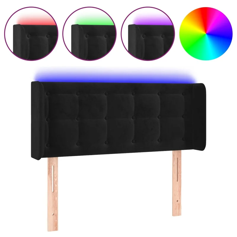 Tête de lit accessoire couchage chambre à coucher meuble à LED capitonné 83 x 16 x 78/88 cm tissu velours noir TDL0200547